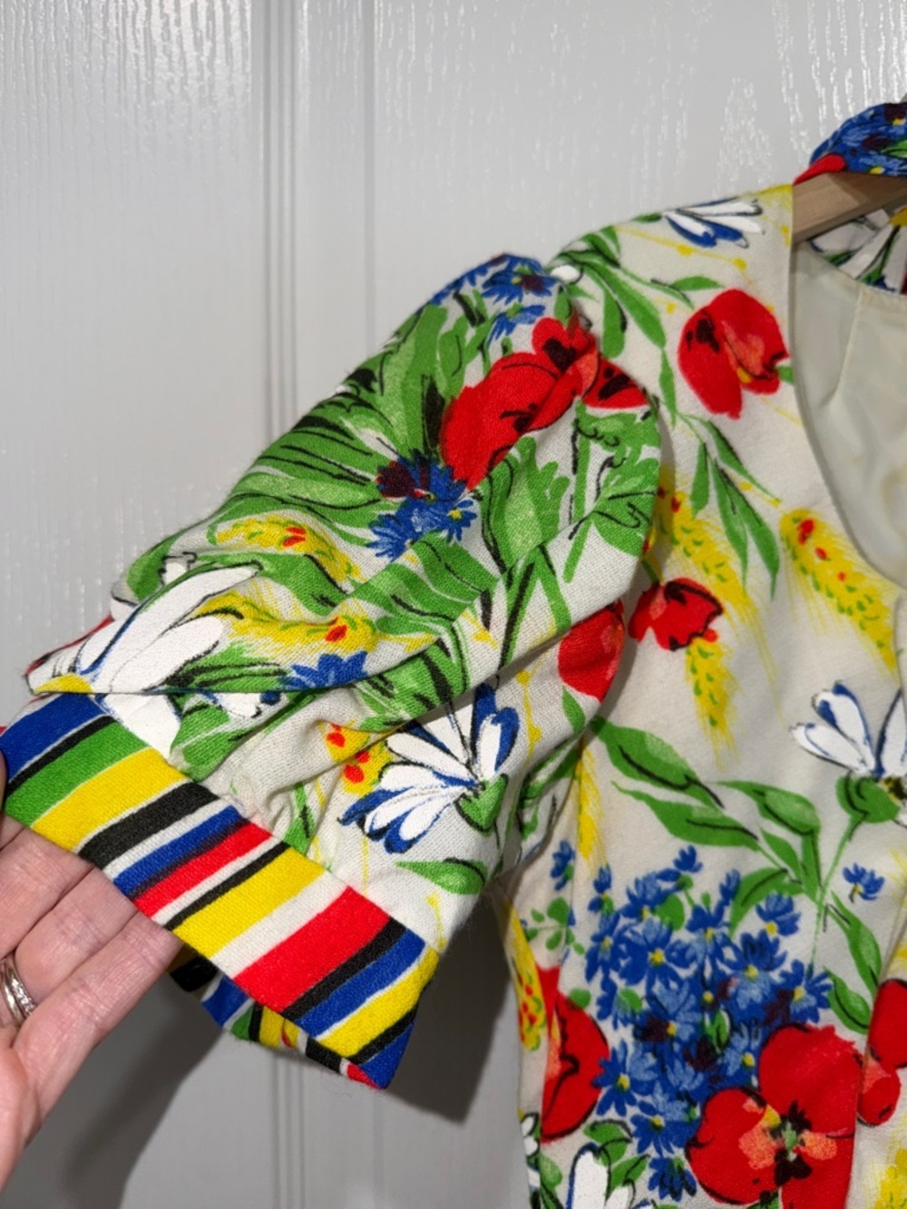 Vintage Emma Domb Maxi Dress - 1960s Rainbow Bright Daisy Floral Border- Small - Picture 2 of 9